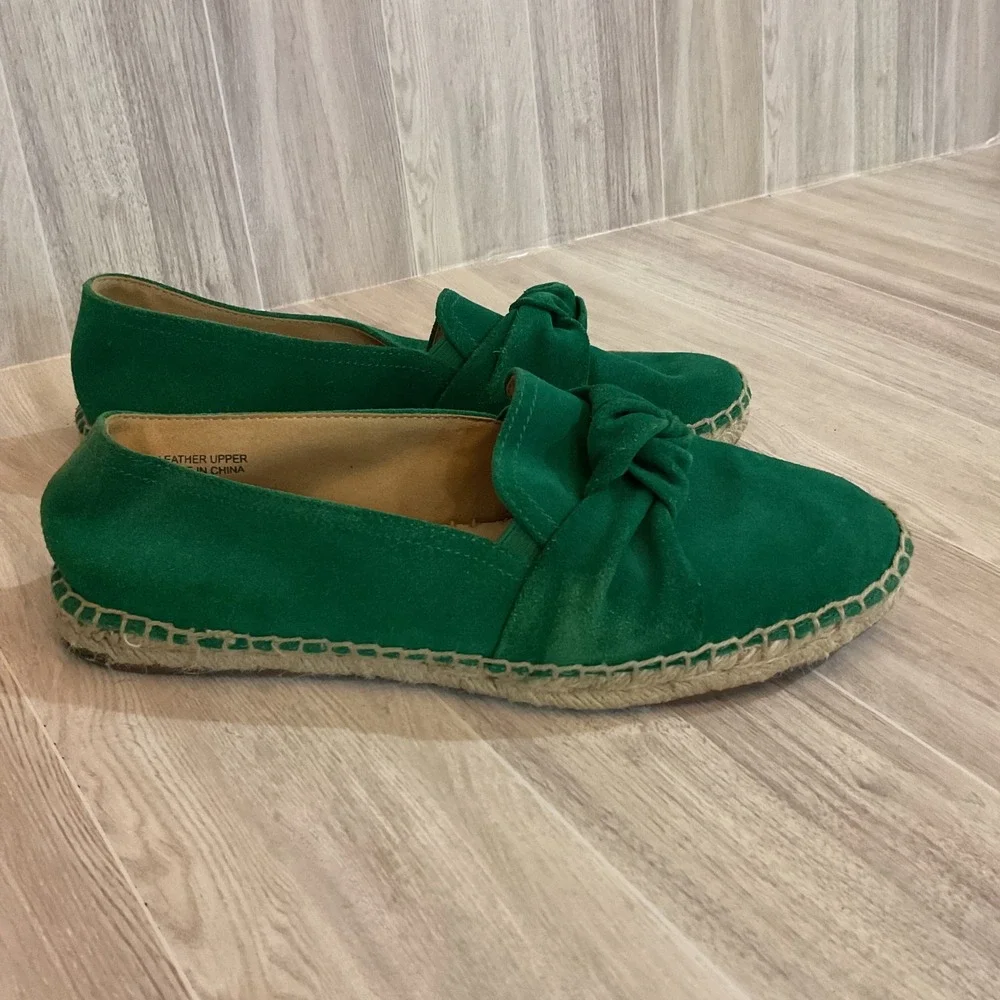 Talbots Green‎ Suede Knot Bow Espadrille Flats Womens 6.5M   Slip On Shoes